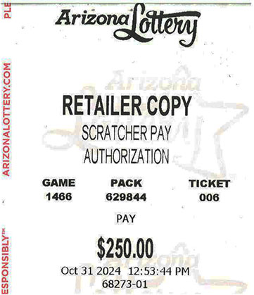 Another $250 Scratcher Winner in October 2024 - a $250 Win!!